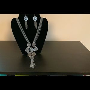 Silver Stacked Necklace and Earrings Set